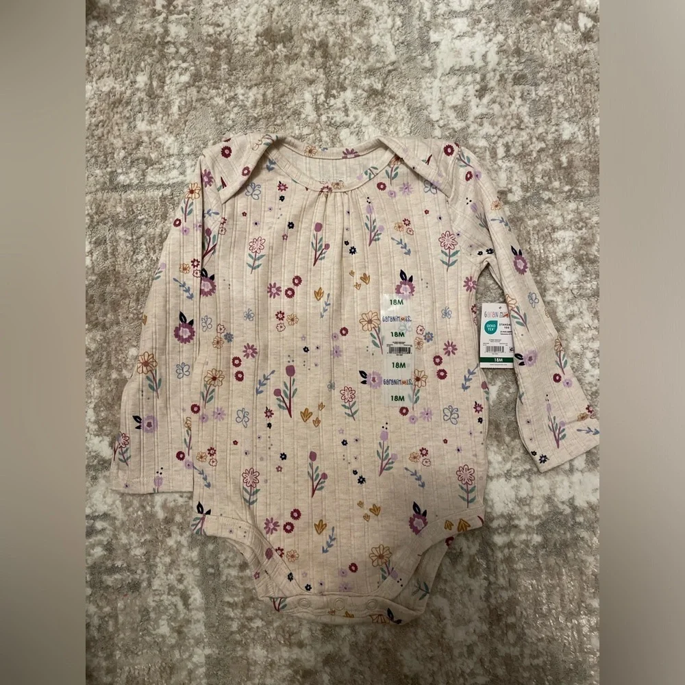 Garanimals Floral Long Sleeve Bodysuit - Cream, Pink, Purple